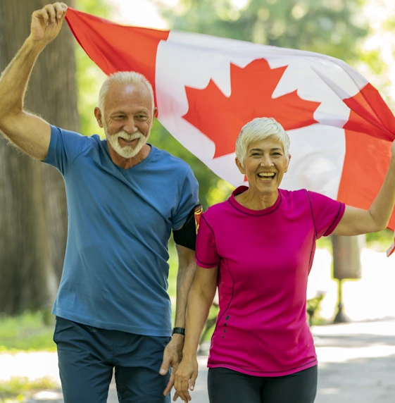 Life Assure Seniors Proudly Canadian Walking In Park